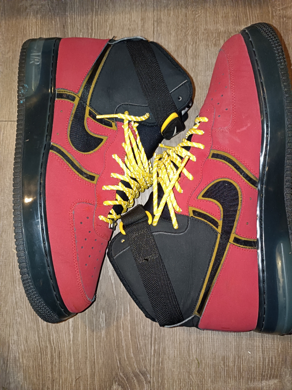 Nike Air Force 1 Bakin Men’s High-Top Sneakers - Red & Black with Yellow Accents